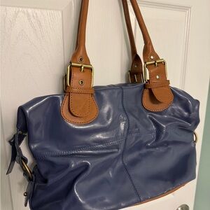 Boden Blue and Tan Leather Satchel Shoulder Bag